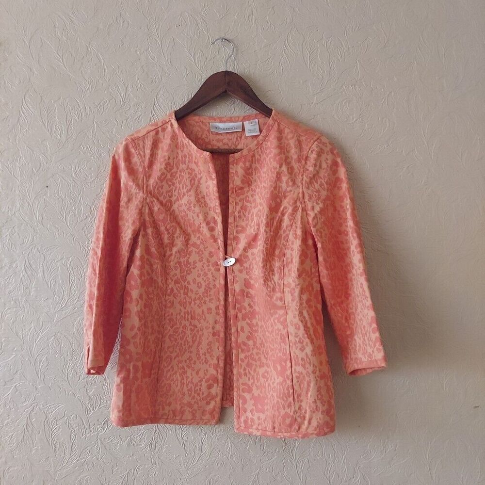 Susan Bristol Orange/Pink 100% Cotton Cheetah Print One Button Blazer Small